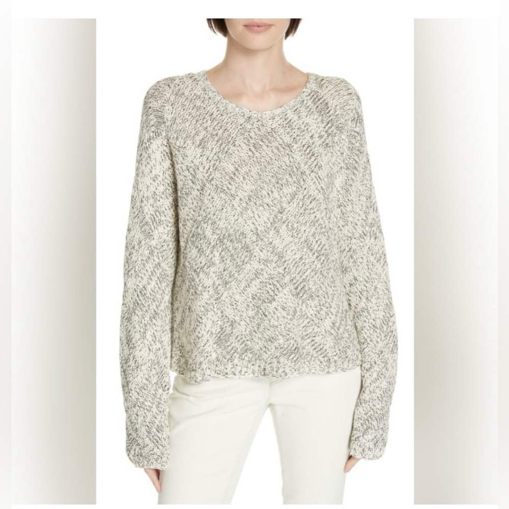 Eileen Fisher Marled Black White Knit Diamond Shapes Organic Cotton Sweater Sz S